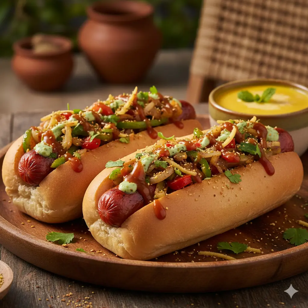 Indian-style hot dogs and street food at Manohar Vegetarian Bakery in Edmonton, AB